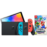 Koop Nintendo Switch OLED Blauw/Rood + Super Mario Bros. Wonder - 6095626049087
